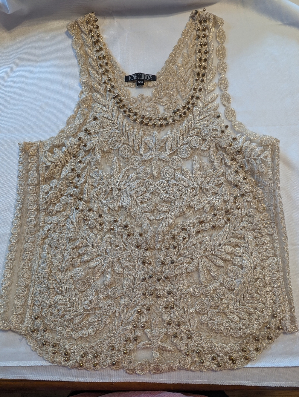 Love Culture Full Lace Ivory Sleeveless Top Size S/M - Picture 3 of 10